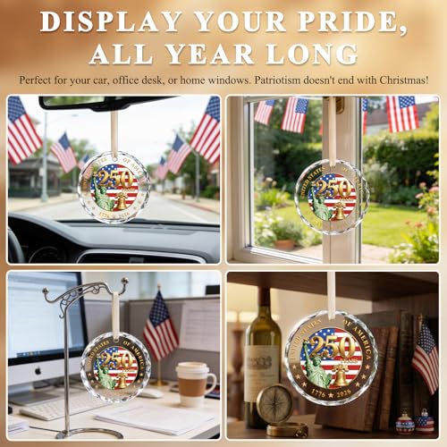 USA 250th Anniversary Crystal Glass Ornament, Patriotic Keepsake with Gift Box