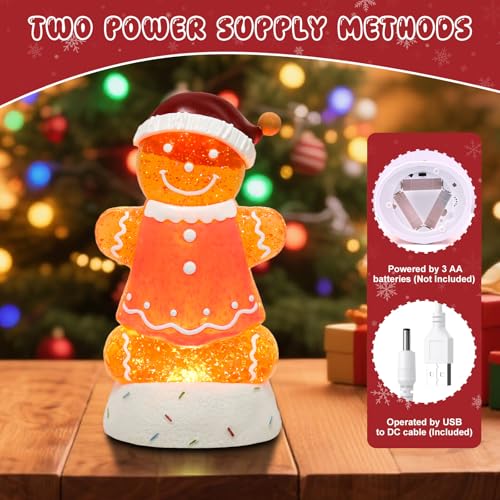 Pink Gingerbread Christmas Snow Globe Lantern with 8 Music Songs & 6H Timer - USB & Battery Operated Holiday Decor