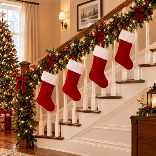 20 Inch Christmas Stockings Decorations Red White Velvet Handmade Holiday Stockings