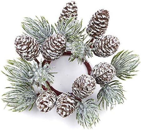 Regine Switzerland Artificial Pine & Pinecone Candle Rings - Set of 6 Faux Snowy Pine Decor