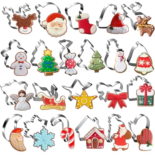 Qinzave 22pc Christmas Cookie Cutters Set – Stainless Steel Gingerbread & Holiday Shapes