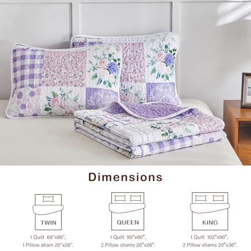 Joyreap Floral Patchwork Quilt Set Queen, 3 Piece Soft Microfiber Bedspread