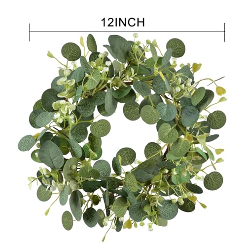 12-Inch Artificial Eucalyptus Wreath with Berries for Farmhouse Door Decor