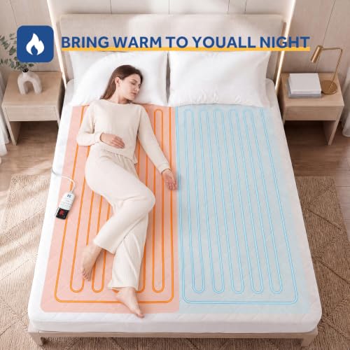 Queen Heated Mattress Pad with Dual Zone Control - 9 Heat Settings