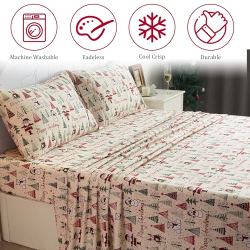 Drozeeo Santa Claus Pine Full Christmas Sheet Set - 4-Piece Microfiber Bedding