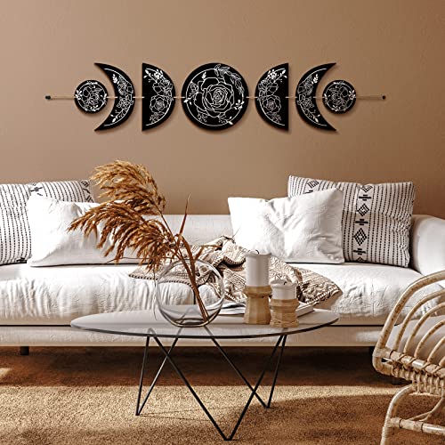 Boho Moon Phase Wall Hanging Art, Wooden Gothic Wall Decor for Home