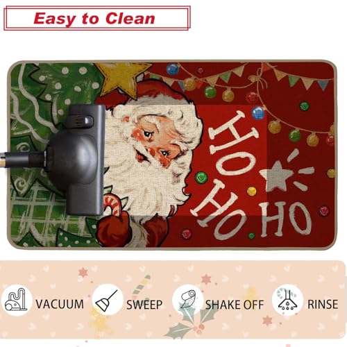 Baccessor Christmas Kitchen Rugs Set of 2 Red Claus Snowman 17x29 & 17x47 Inches