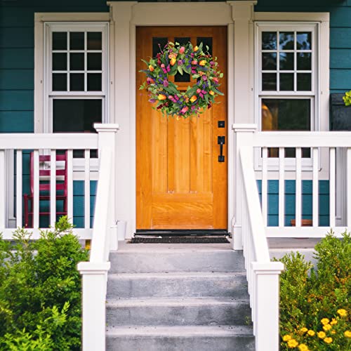 22-Inch Spring Tulip Wreath for Front Door with Tassels and Eucalyptus
