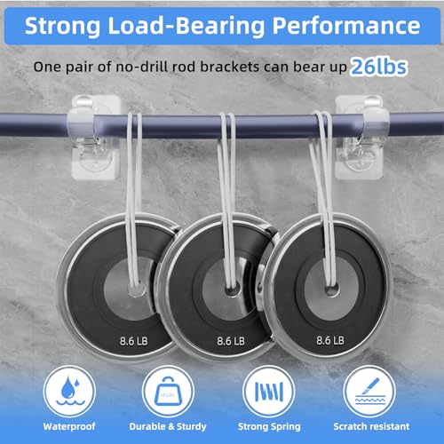 No-Drill Adhesive Curtain Rod Holders (6 Pack) - Fits 0.5" to 1.2" Rods