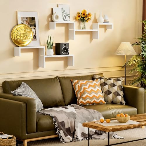 5-Piece Solid Wood Floating Shelves - Rustic Wall Mounted Storage Organizers