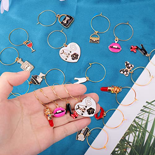 Ladies 16-Pack Wine Glass Charms Set - Gold Rings, Fun Drink Markers, Party Decor