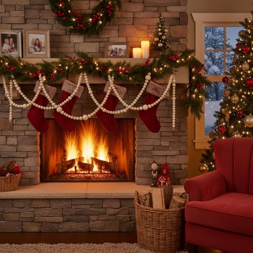 12-Foot Wooden Bead Garland, Rustic Farmhouse Christmas Tree Decoration