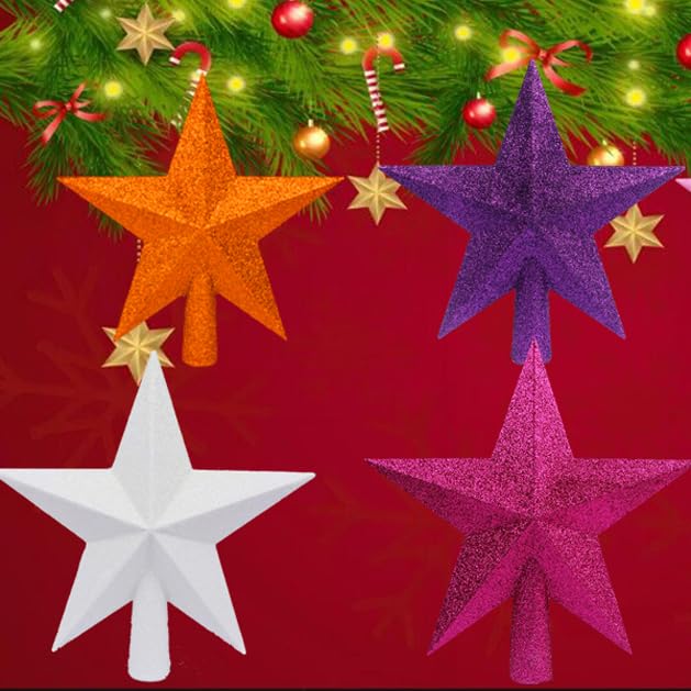 Orange Glitter Star Christmas Tree Topper - 6 Inch Holiday Ornament