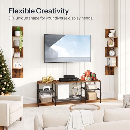 4-Tier Wall-Mounted Corner Floating Shelves, Rustic Brown Set of 2