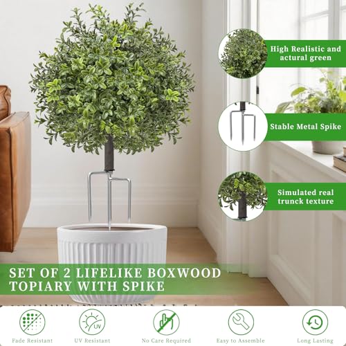24-Inch Artificial Boxwood Topiary Tree - UV Resistant Outdoor Set of 2