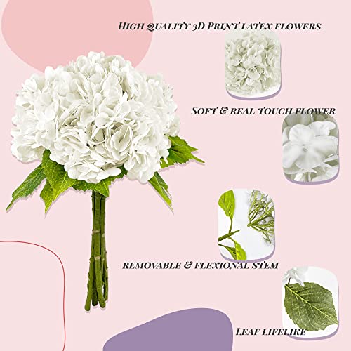 21-Inch Real Touch White Artificial Hydrangea Flowers with Stems, 5 Pack
