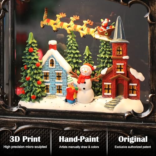 12-Inch Christmas Snow Globe Lantern with Musical Village Scene and Timer