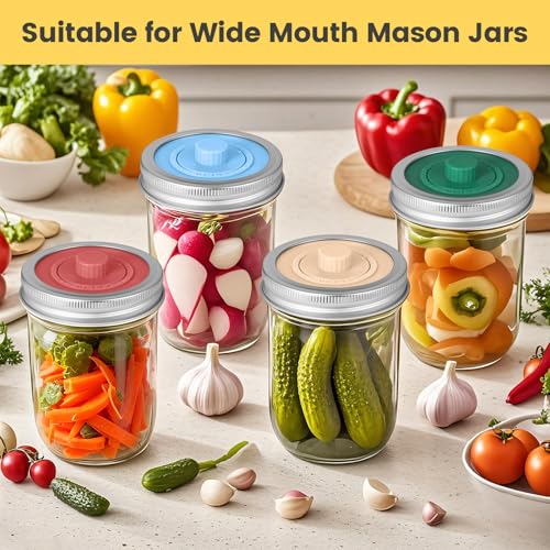 Silicone Fermentation Lids for Wide Mouth Mason Jars with Date Tracker