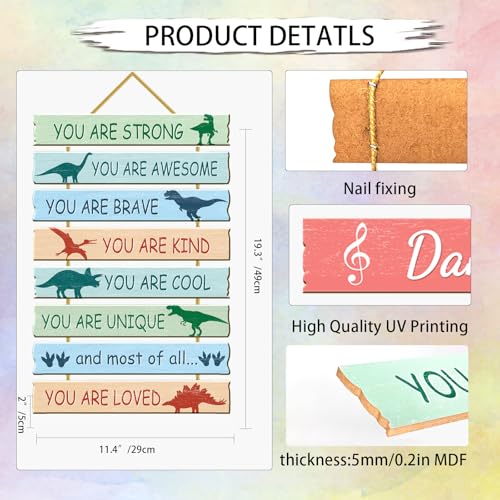 Dinosaur Wall Art for Boys Bedroom, 8-Piece MDF Hanging Nursery Decor
