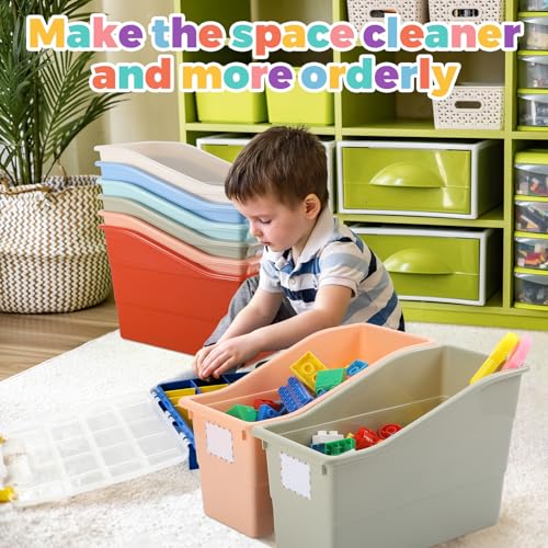 6-Piece Interlocking Plastic Book Bins, Boho Classroom Magazine Organizers