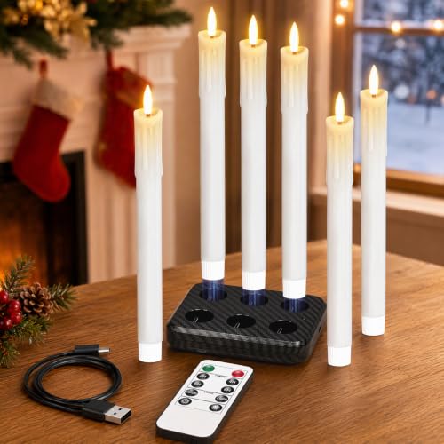 Lasumora Rechargeable Flameless Taper Candles White with Charging Base
