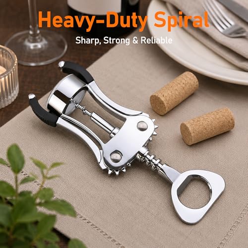 Heavy-Duty Zinc Alloy Wing Corkscrew & Bottle Opener - Ergonomic & Dishwasher Safe