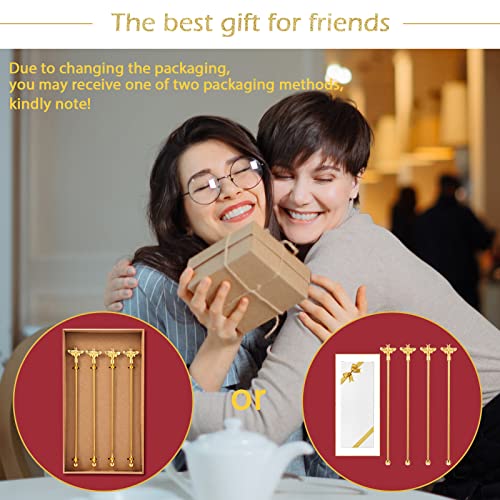 GaryVault 4Pcs Bumble Bee Cocktail Stir Sticks Stainless Steel with Gold Decor Top
