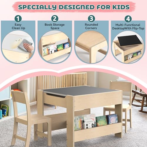 4-in-1 Kids Wooden Activity Desk and Chair Set with Storage