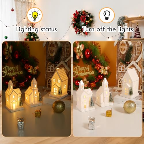Light-Up White Ceramic Christmas Village Set with LED Trees & Timer
