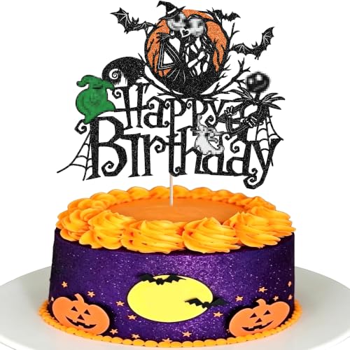 Halloween Cake Topper Jack and Sally Spider Web Bat for Nightmare Before Christmas Party - Design 15