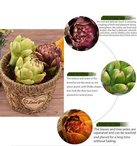 Large Artificial Artichoke Set - 3 Pack Realistic Fake Vegetables for Decor