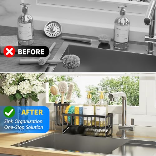 Stainless Steel Kitchen Sink Caddy Sponge Holder with Self-Draining Tray