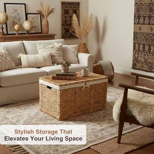 30-Inch Handwoven Wicker Storage Trunk with Removable Liner and Lid