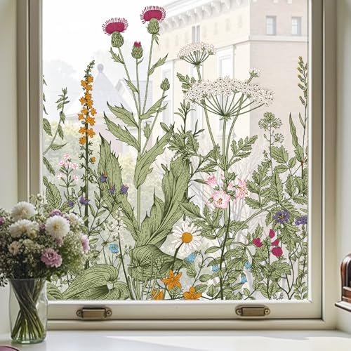 Stained Glass Window Film - Colorful Wildflower Design, 17.5 x 78.7 in, Removable DIY Static Clings