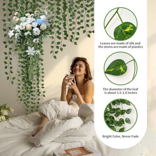 12 Pack Artificial Ivy Vines - 86Ft Faux Greenery for Home Decor