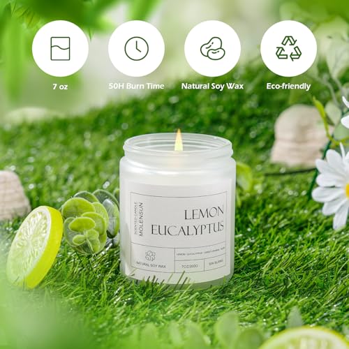 Lemon Eucalyptus Scented Soy Wax Candle - 7 oz Aromatherapy Jar Candle