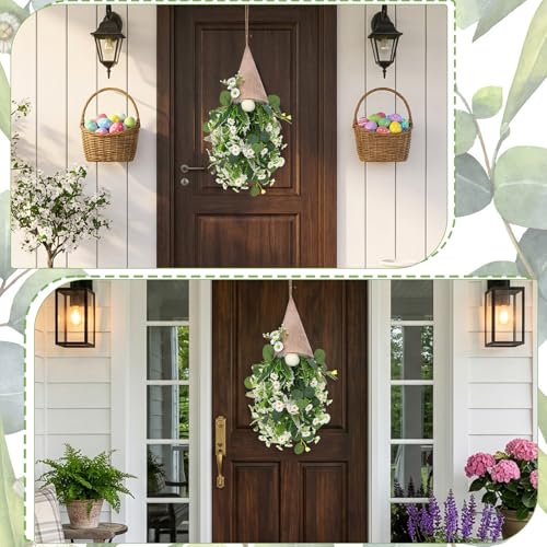 Daisy Gnome Hanging Swag, 24-Inch Floral Burlap Spring Door Decoration