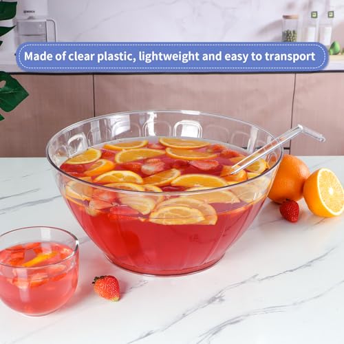 1.8 Gallon Clear Plastic Punch Bowl with Matching Ladle for Parties