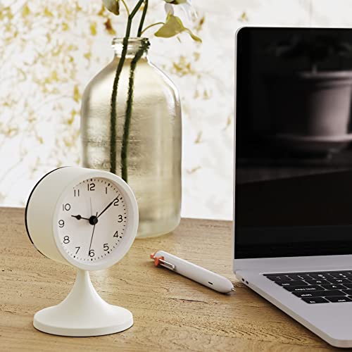 3-Inch Retro Analog Alarm Clock, Silent Metal Table Clock with Night Light