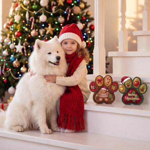Memorywuu 2 Pcs Christmas Dog Paw Table Decorations Gingerbread Man Holly