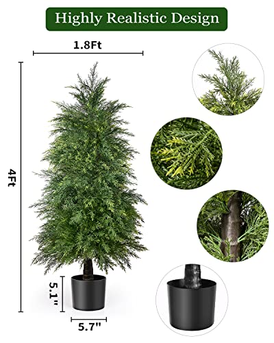 4ft Artificial Cedar Topiary Trees - UV Rated Potted Shrubs (2 Pack)
