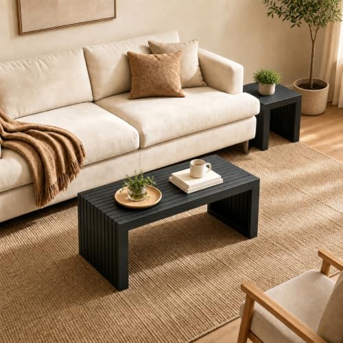 35-Inch Bamboo Dining Bench, Modern Slatted Entryway Bench for Indoor Outdoor