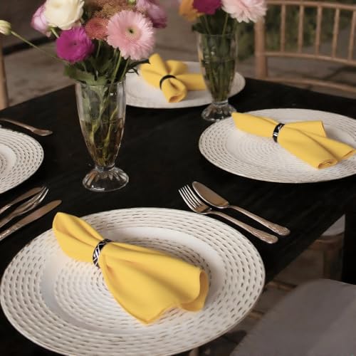 Yellow Cloth Napkins 17x17 Inch Set of 4, Washable Reusable Polyester