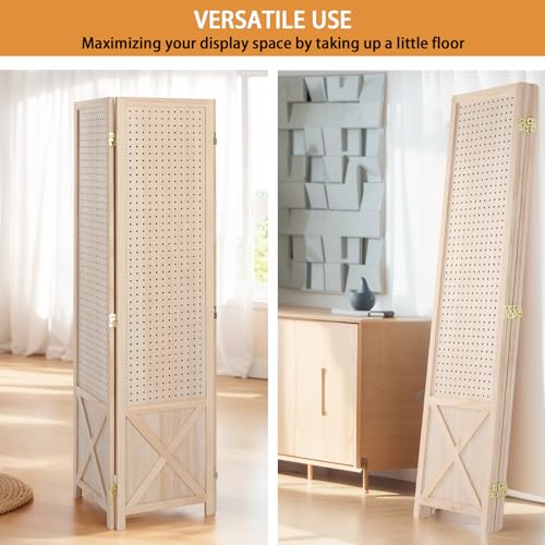 5 FT Freestanding Pegboard Room Divider, 4-Panel Folding Display Screen