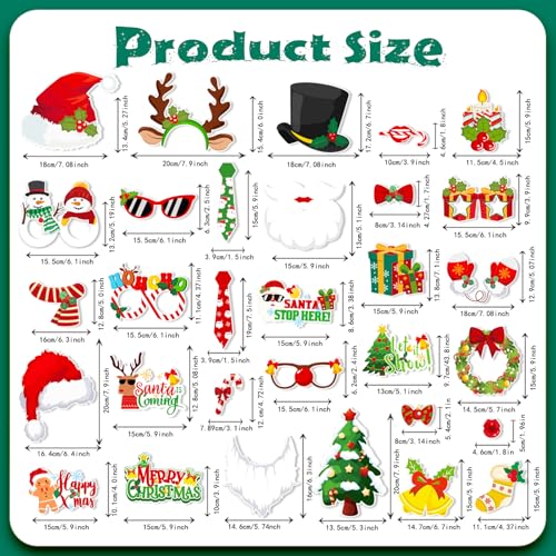 Pedel 31Pcs Christmas Photo Booth Props Kit for Xmas Holiday Party - Includes Wooden Sticks & Glue Dots