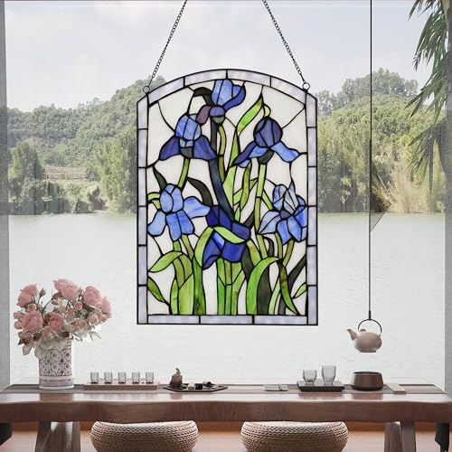 Tiffany Style Stained Glass Window Hanging Panel - 16" H x 11" W