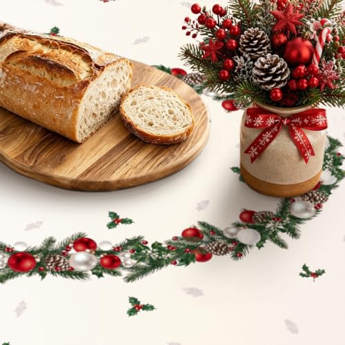 Christmas Tablecloth Oval 60x84 Inch - Xmas Ball Pattern Holiday Decor, Yrhsnclsdg