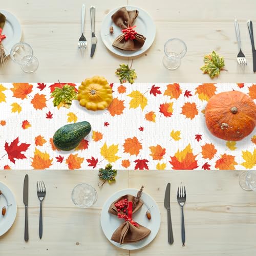 Pedenty Colonial Fall Leaves Table Runner 72x13 Inches - Autumn Maple Decor