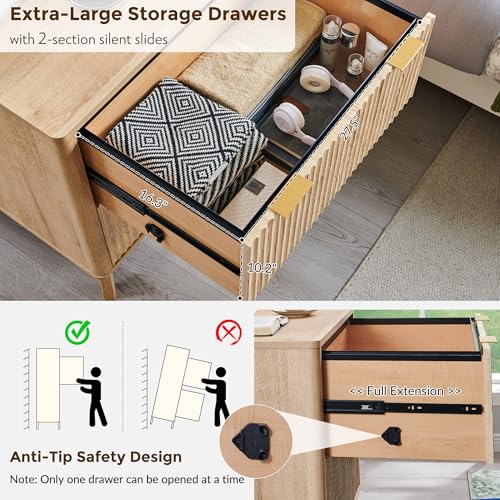 31.8-Inch Fluted 2-Drawer Lateral File Cabinet, Natural Oak Wood Office Storage