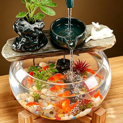 Tabletop Indoor Waterfall Fountain with Small Fish Tank - Zen Desktop Decor